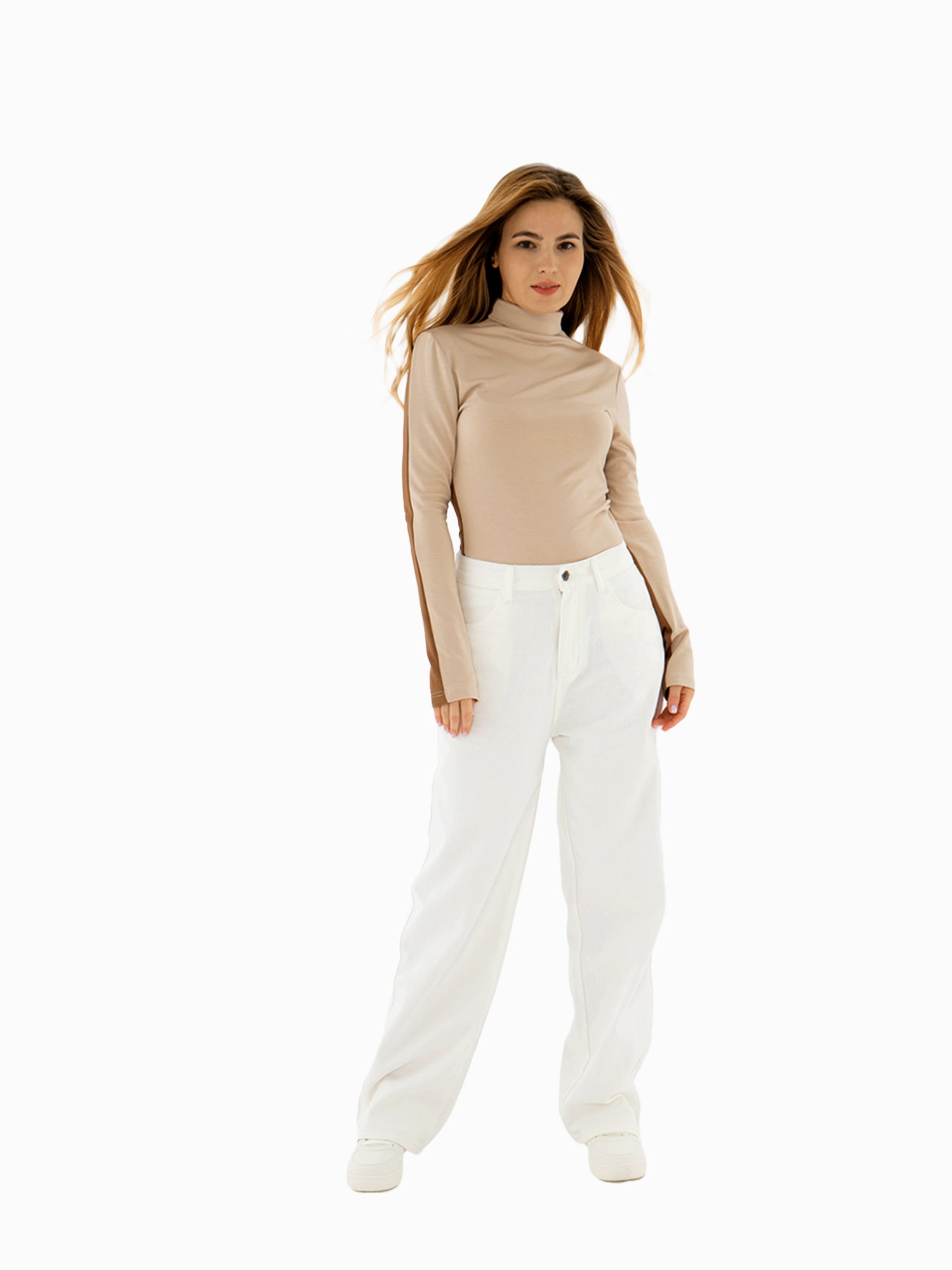 Off White Mid-Waist Straight Leg Jeans