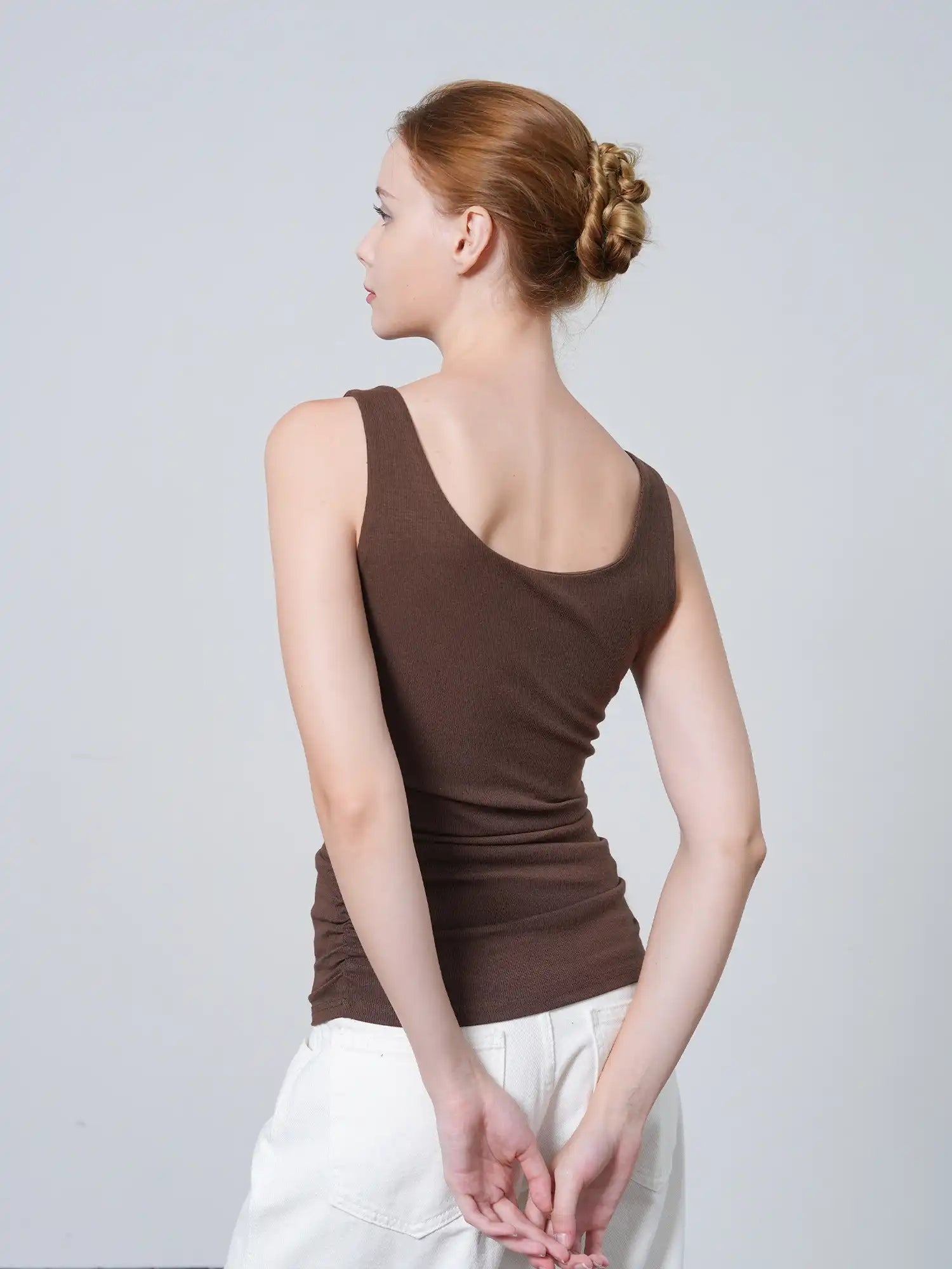 Ruched Sides Square Neck Braless Tank Top