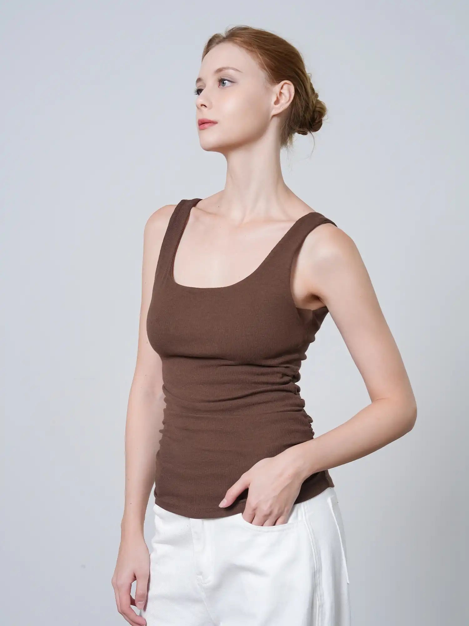 Ruched Sides Square Neck Braless Tank Top