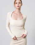 Squareneck Braless Long Sleeve Top