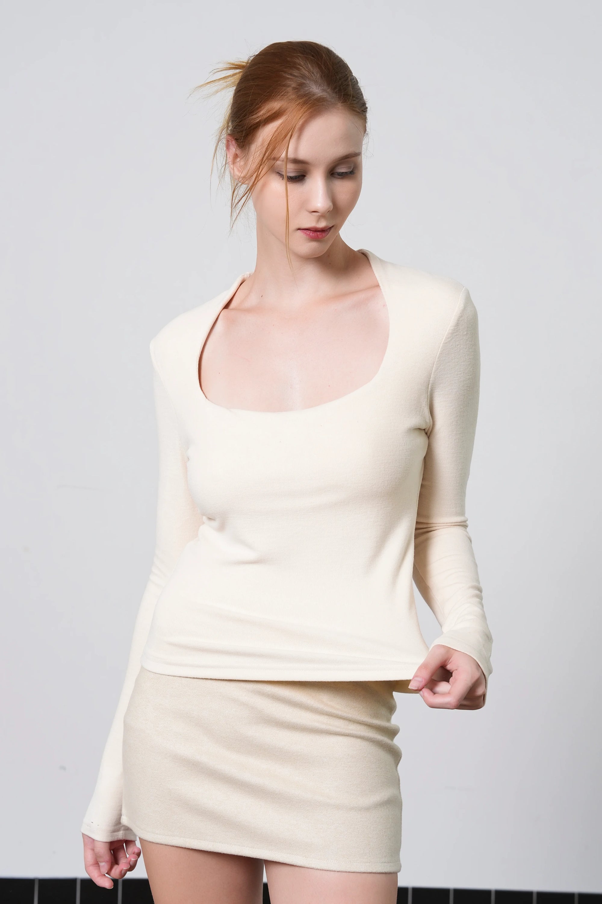 Squareneck Braless Long Sleeve Top