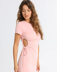 Round Neck Pleated Slit Side Short Sleeve Maxi Dress