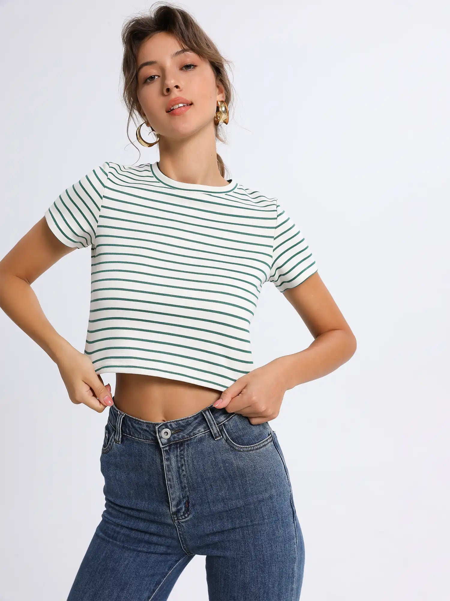 Strip Round Neck Casual T-Shirt