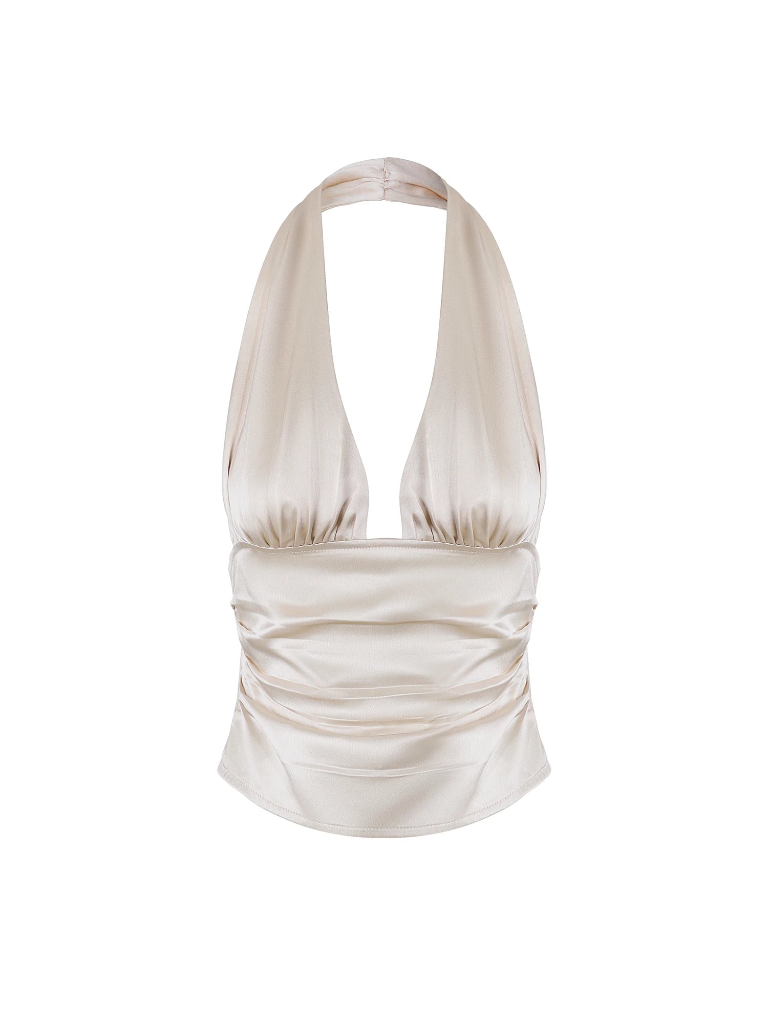 Silk-Like Haltered Ruched Sided Tank Top