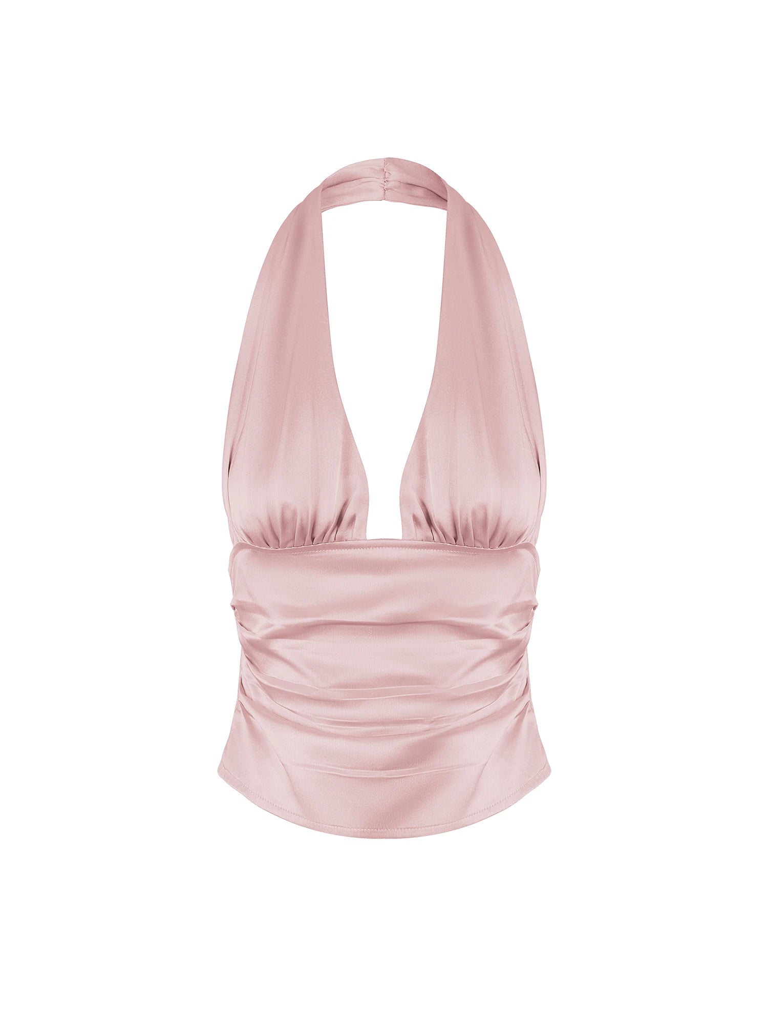 Silk-Like Haltered Ruched Sided Tank Top