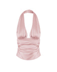 Silk-Like Haltered Ruched Sided Tank Top