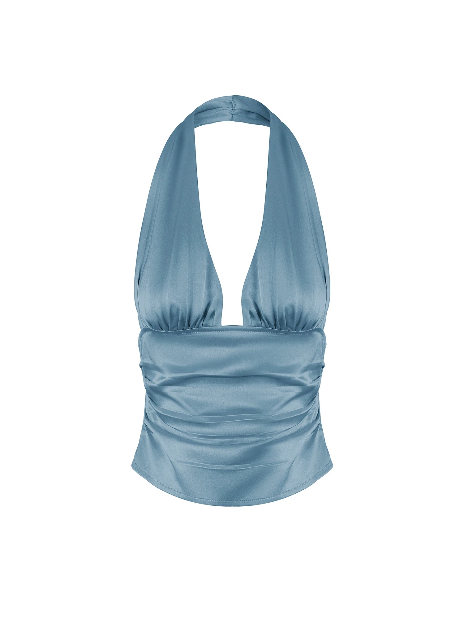 Silk-Like Haltered Ruched Sided Tank Top