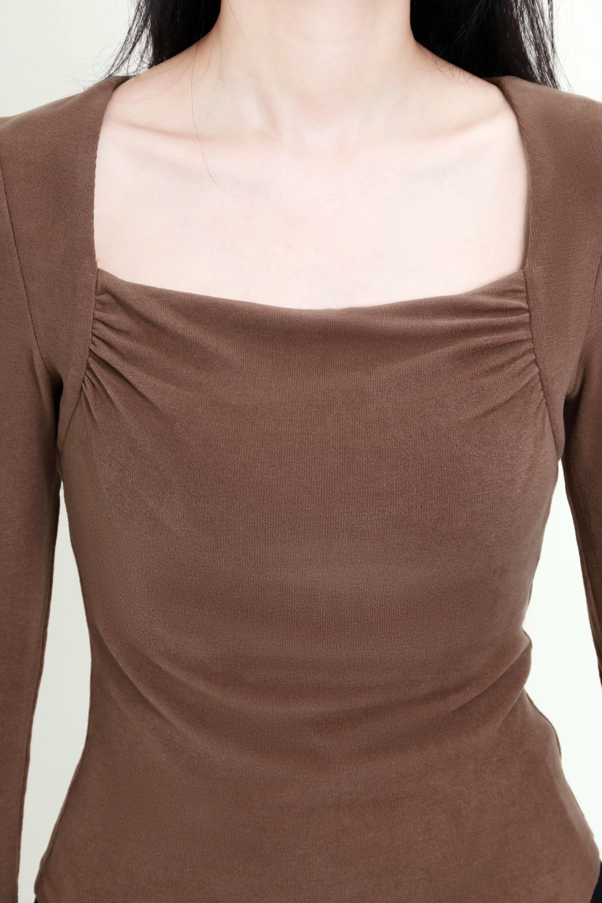 Square Neck Ruched Long Sleeve Top