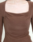 Square Neck Ruched Long Sleeve Top