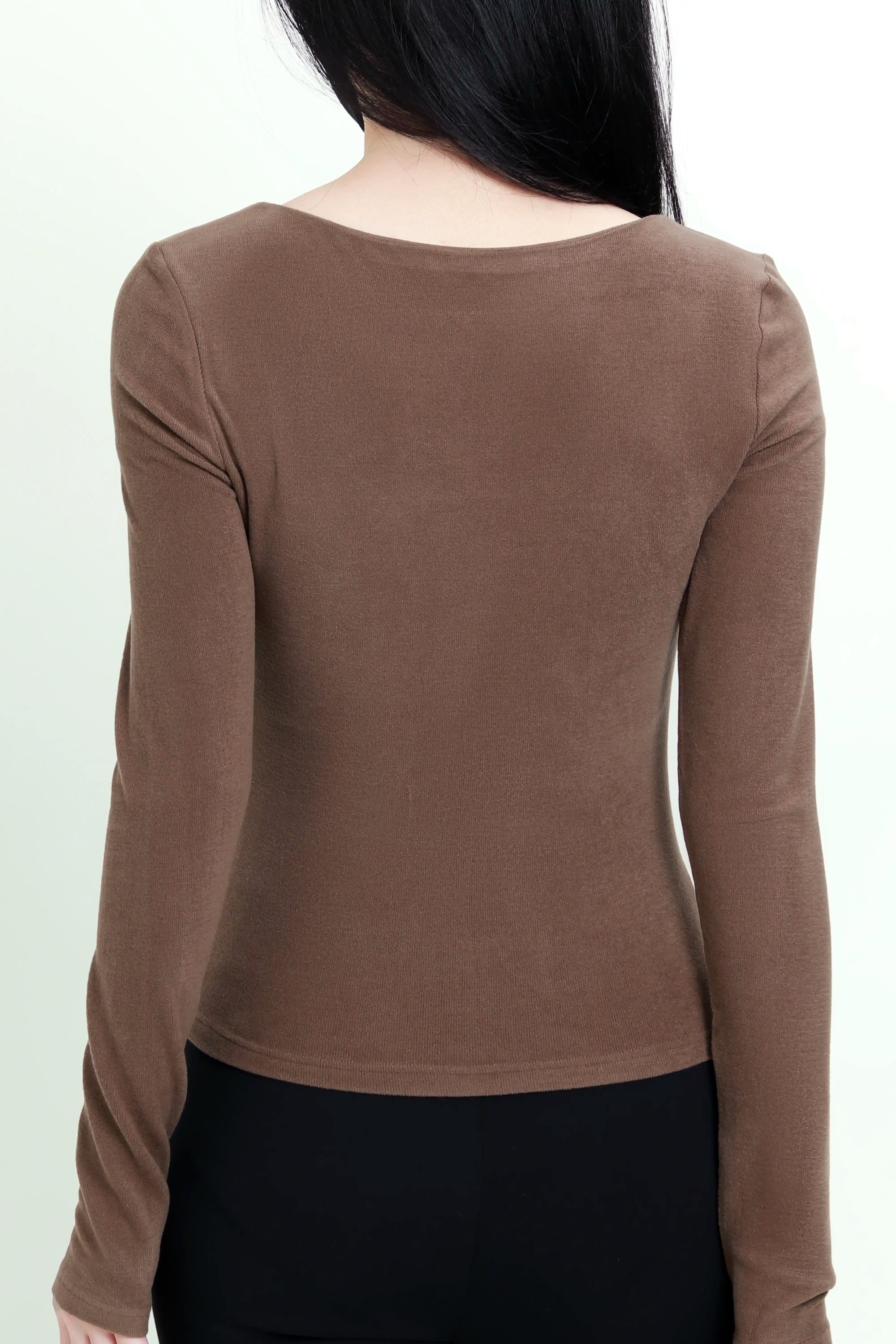 Square Neck Ruched Long Sleeve Top