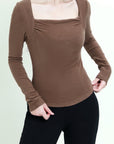 Square Neck Ruched Long Sleeve Top