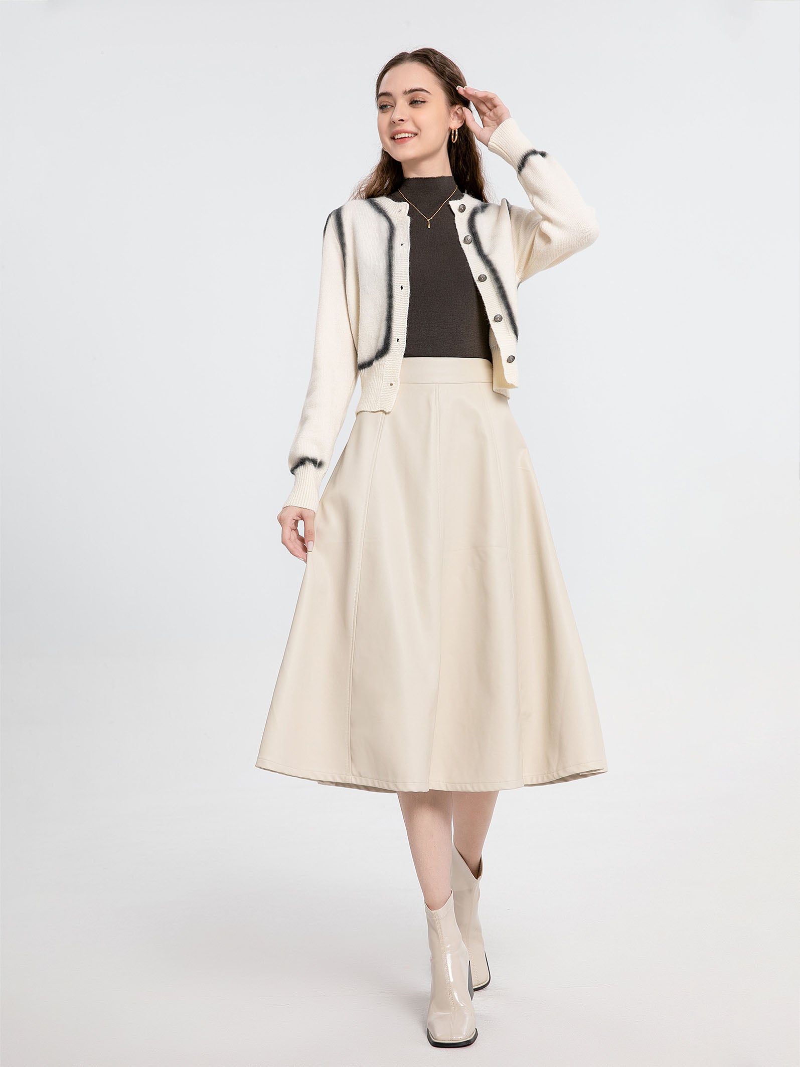 Printed Round-Neck Button Cardigan