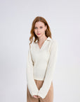 Spilt Neck Rib Knit Polo Sweater