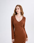 V-Neck Form-Fitting Midi Dress