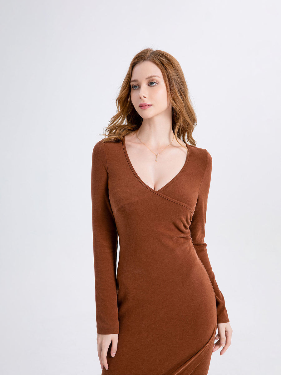 ★韓国人気★I AM MARI★HALSIA V-NECK BUTTON DRESS JW-Maureen-button-neck-