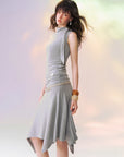 Asymmetric-Hem Midi Skirt
