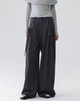 Bow-Pocket Pleated Wide-Leg Pants