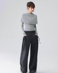 Bow-Pocket Pleated Wide-Leg Pants