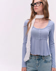 Button-Detail U-Neck Peplum Top