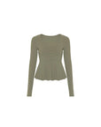 Button-Detail U-Neck Peplum Top