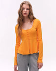 Button-Detail U-Neck Peplum Top