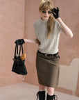 Cable-Stitch Mock-Neck Short-Sleeve Sweater