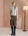 Cable-Stitch Mock-Neck Short-Sleeve Sweater