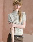Cable-Stitch Mock-Neck Short-Sleeve Sweater