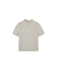 Cable-Stitch Mock-Neck Short-Sleeve Sweater