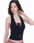 Contrast-Panel Halter Tie Top