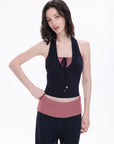 Contrast-Panel Halter Tie Top