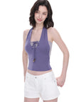 Contrast-Panel Halter Tie Top in Purple/Gray Stripe a?? view 5