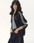 Contrast-Stripe Collared Zip Jacket