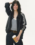 Contrast-Stripe Collared Zip Jacket