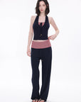 Contrast-Waist Micro-Flare Pants