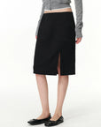 Curved-Seam Side-Slit Midi Skirt