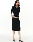 Curved-Seam Side-Slit Midi Skirt