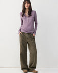 Double-Pocket Henley Long Sleeve Top