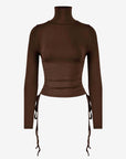 Side Drawstrings Mock Neck Long Sleeve Top