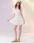 Embroidered Drawstring Mini Skirt in White ¡ª view 4