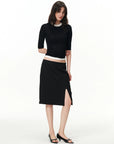 Fitted Elbow-Sleeve Crewneck Top