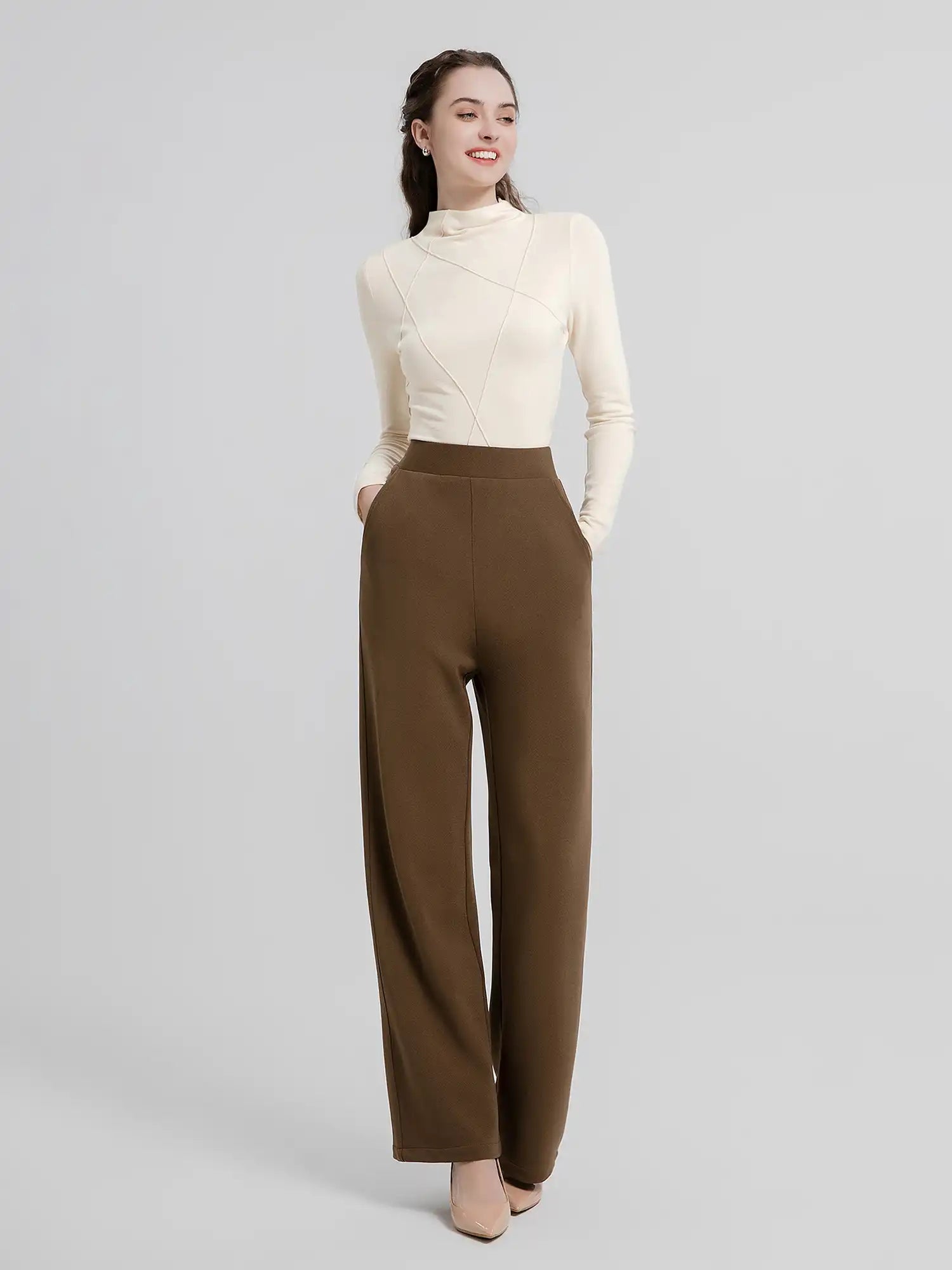 Thermal Mock Neck Irregular Line Bottoming Top