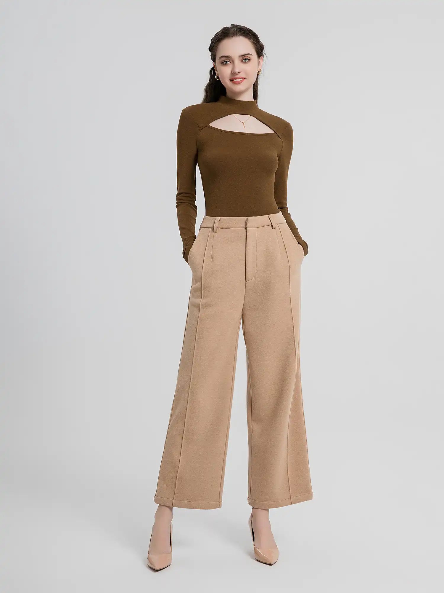 Thermal Mock Neck Hollow Chest Top