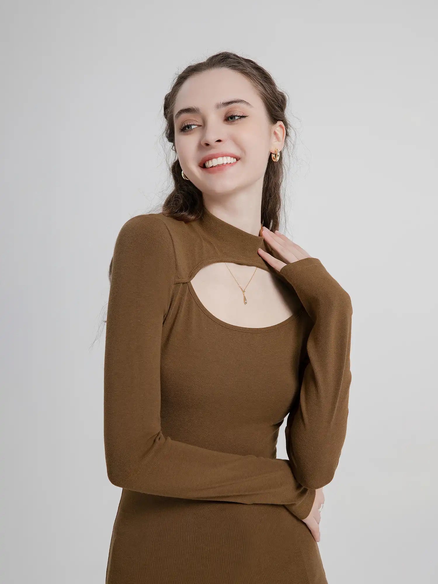 Thermal Mock Neck Hollow Chest Top