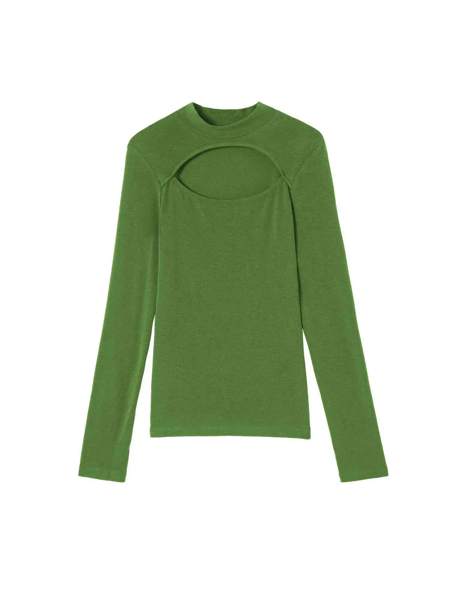 Thermal Mock Neck Hollow Chest Top