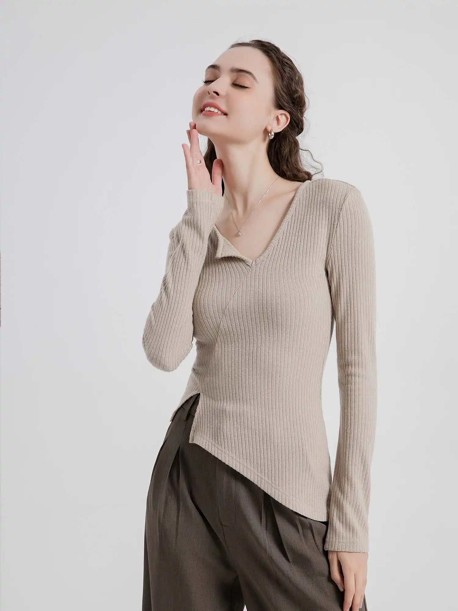 Cashmere-Like Single Lapel Irregular Cut Top