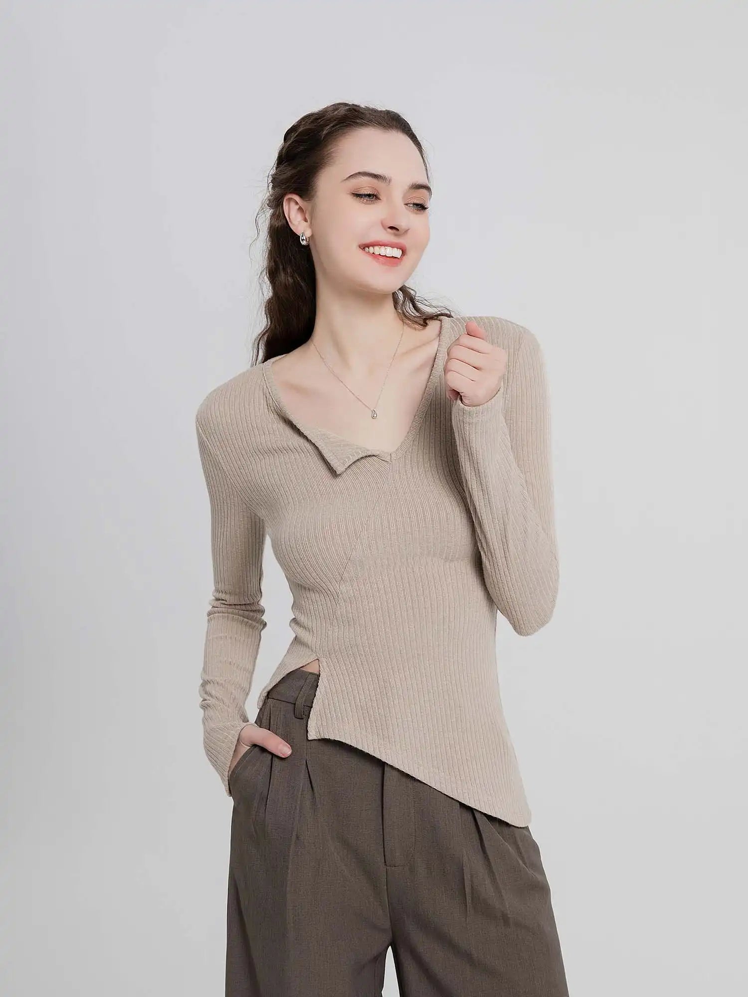 Cashmere-Like Single Lapel Irregular Cut Top
