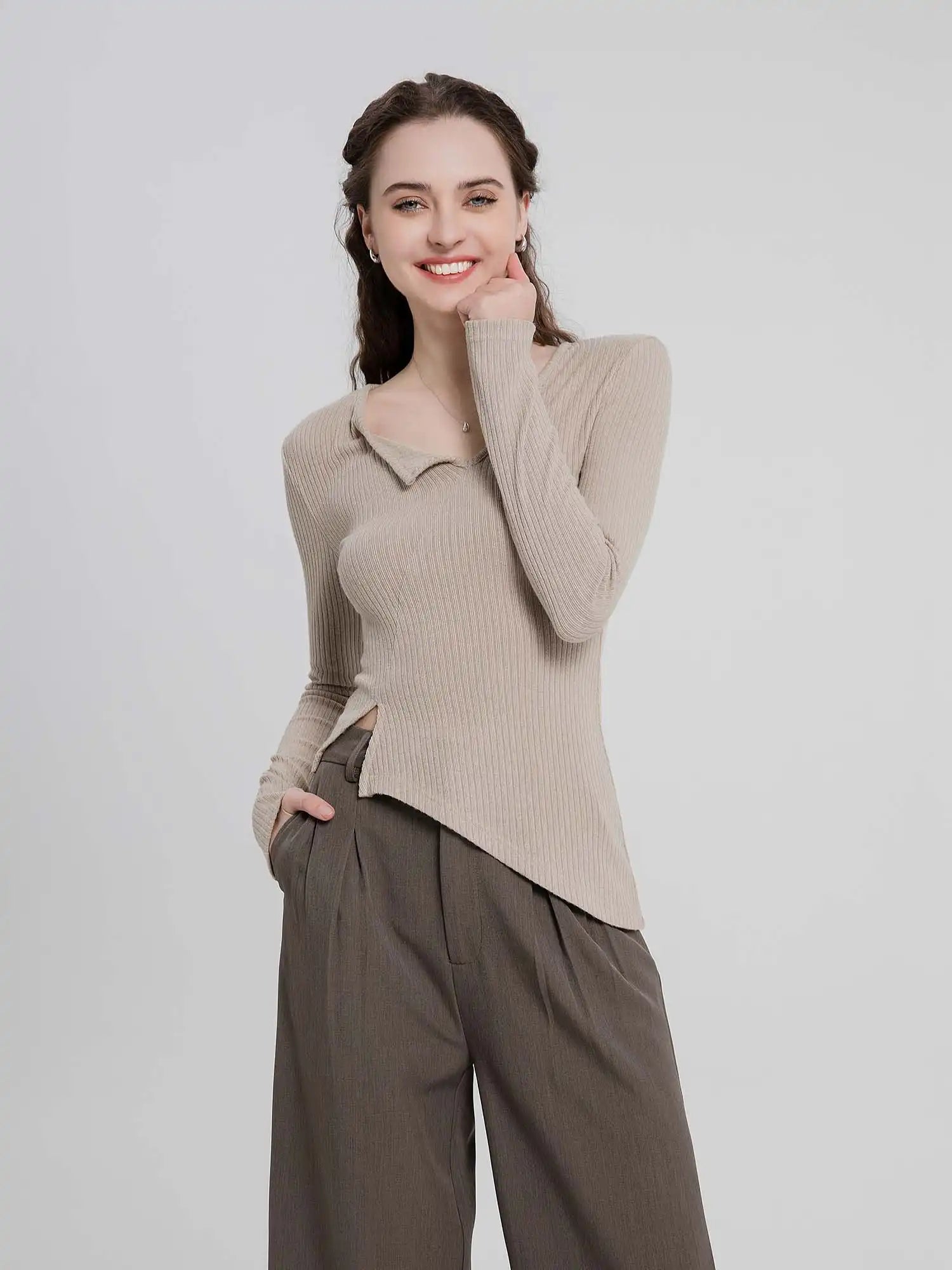 Cashmere-Like Single Lapel Irregular Cut Top