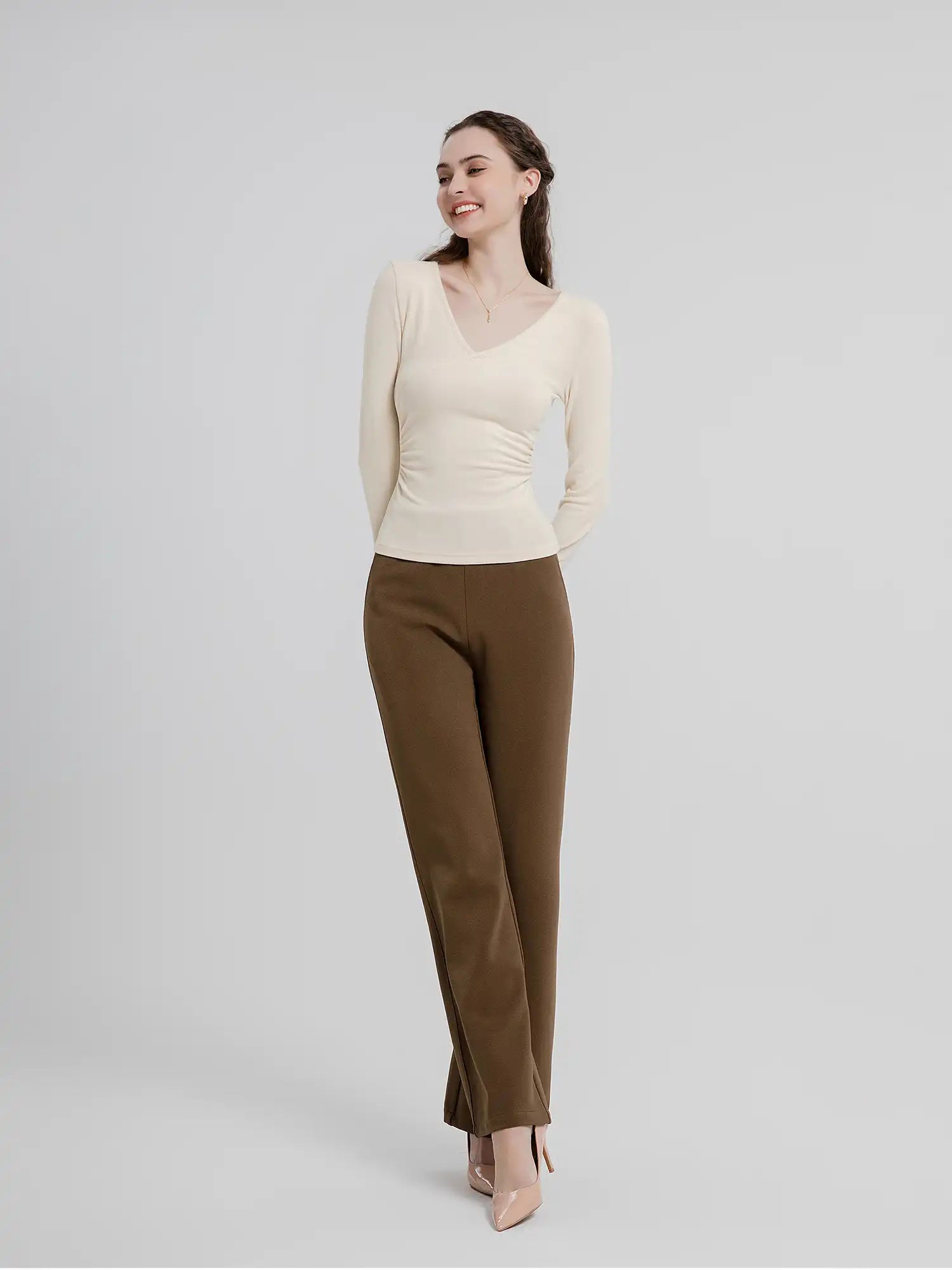Thermal Ruched Side Slim Fit Top