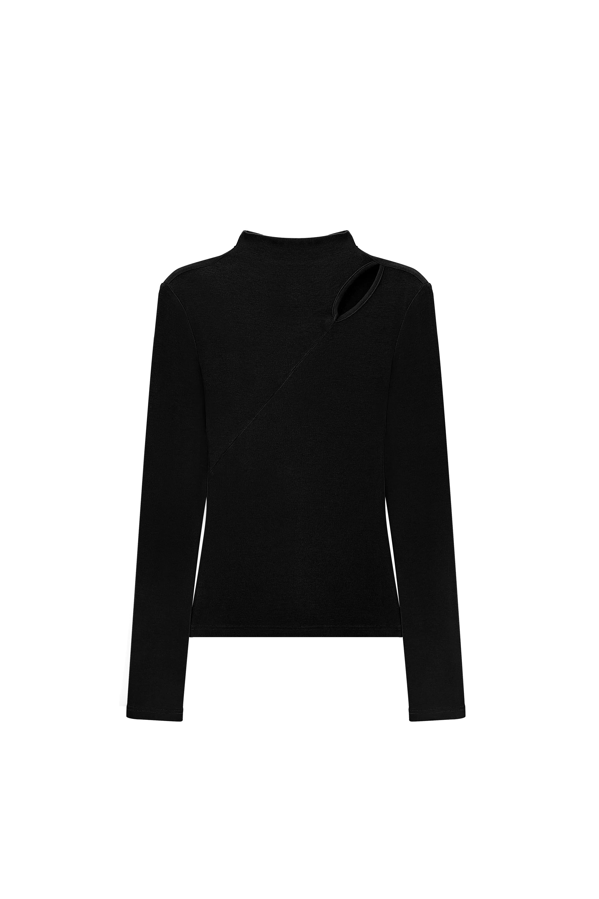 Asymmetric Cutout Mock Neck Top
